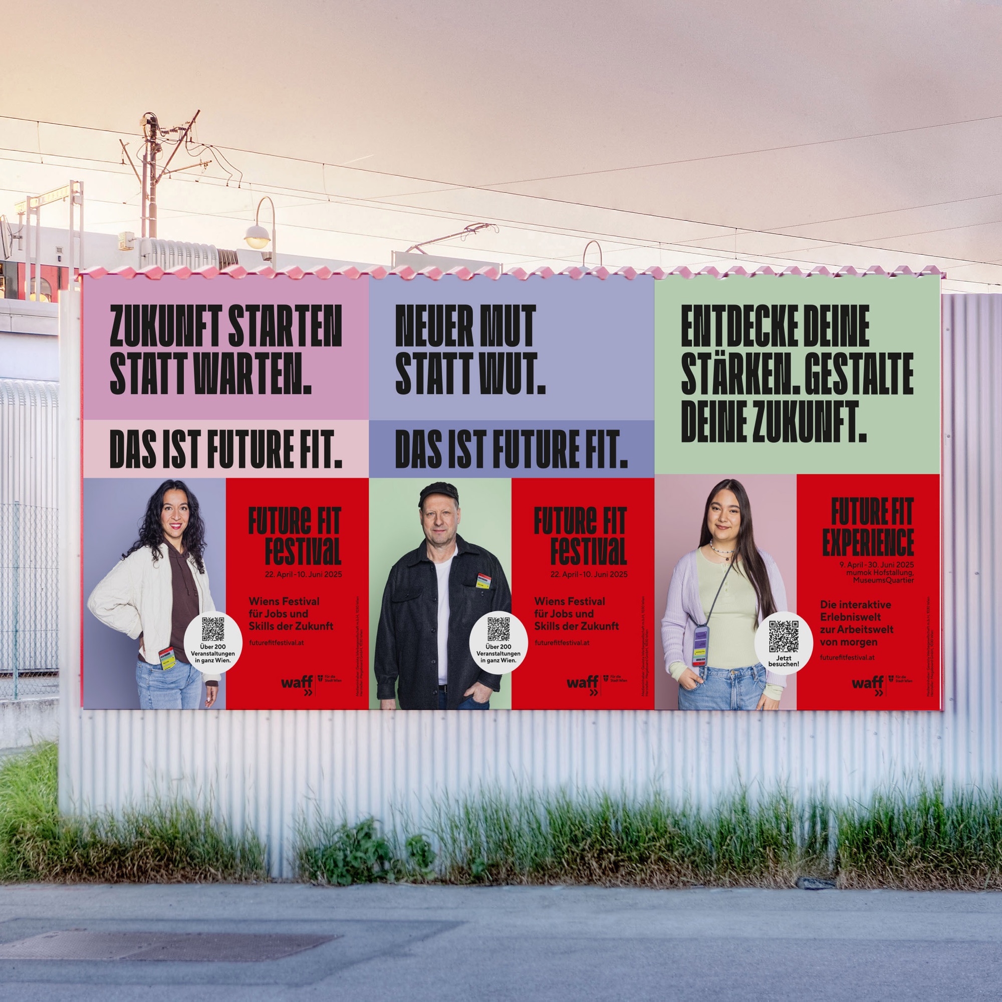 Billboard with three Future Fit Festival posters