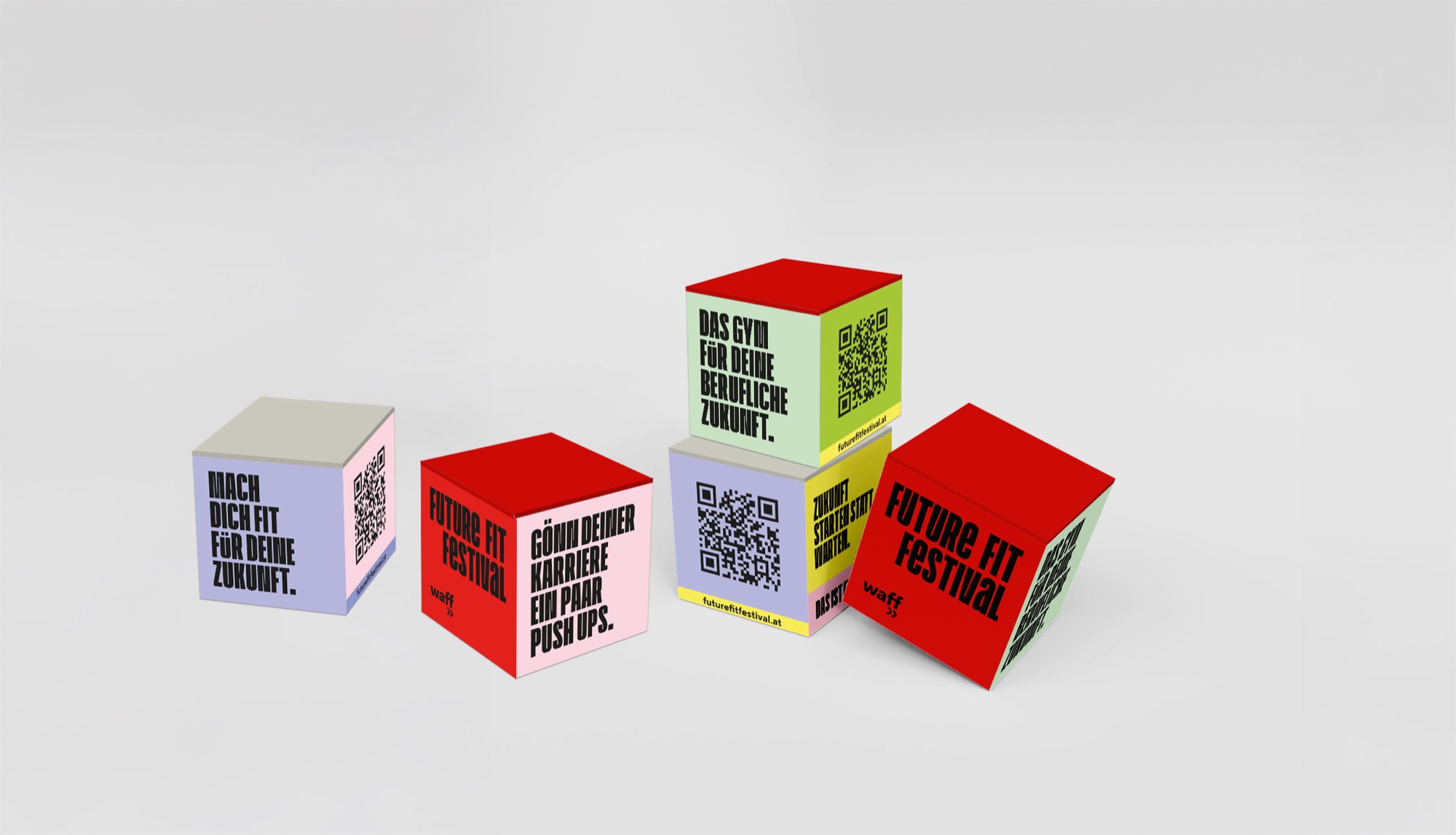 Printed seating cubes for the festival’s trade fair stand