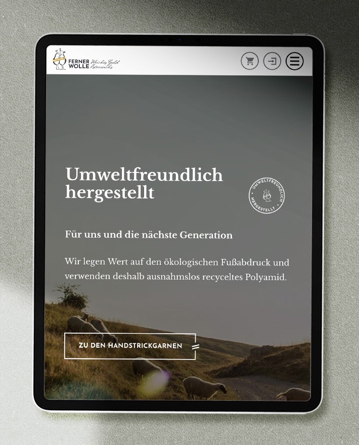 Website for Ferner Wolle on a tablet